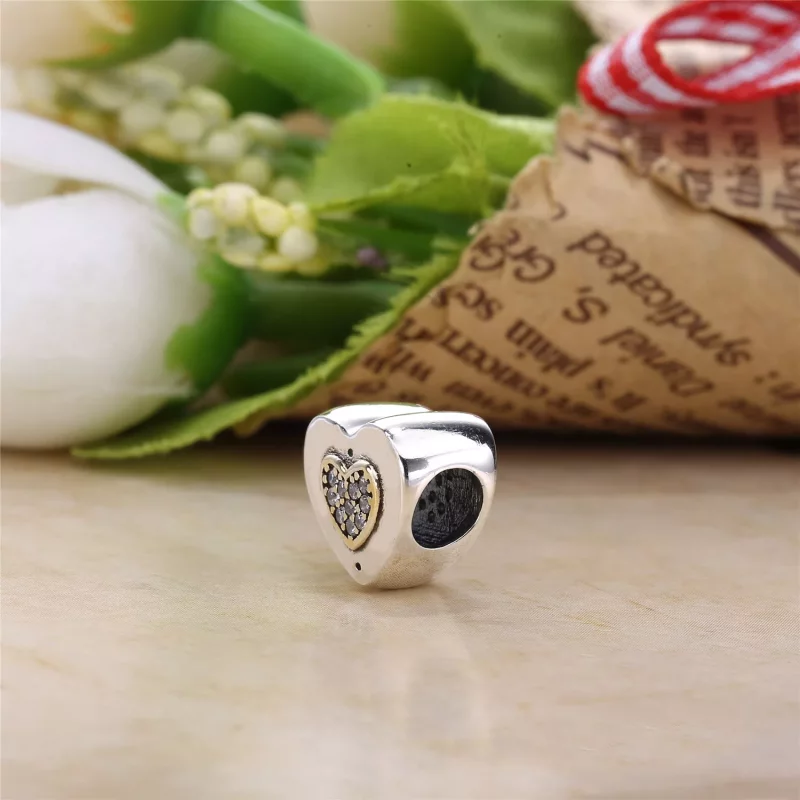 (imagen para) Charm en plata de ley y oro Coraz&oacute;n Logo PANDORA - Ver 3