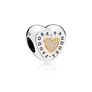 (imagen para) Charm en plata de ley y oro Coraz&oacute;n Logo PANDORA
