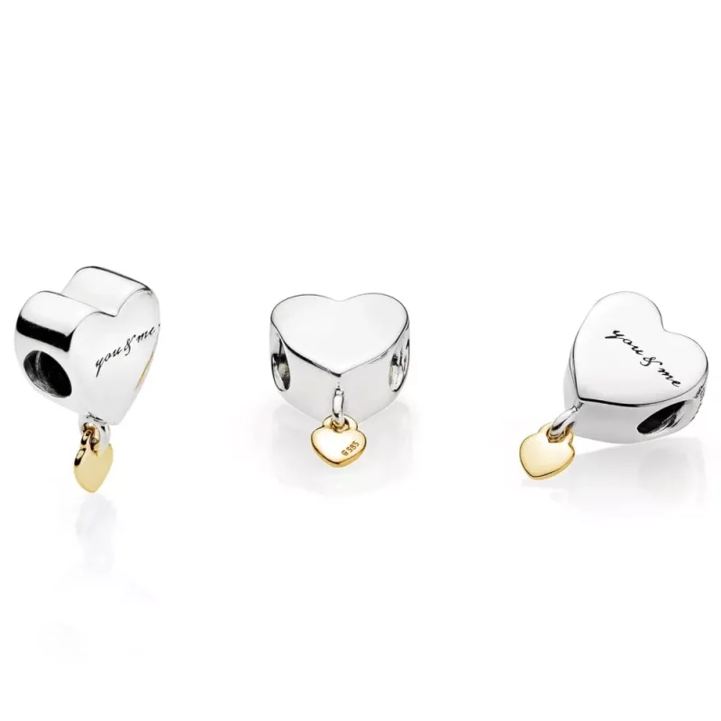 (imagen para) Charm en plata de ley y oro Dos Corazones - PANDORA - Ver 2
