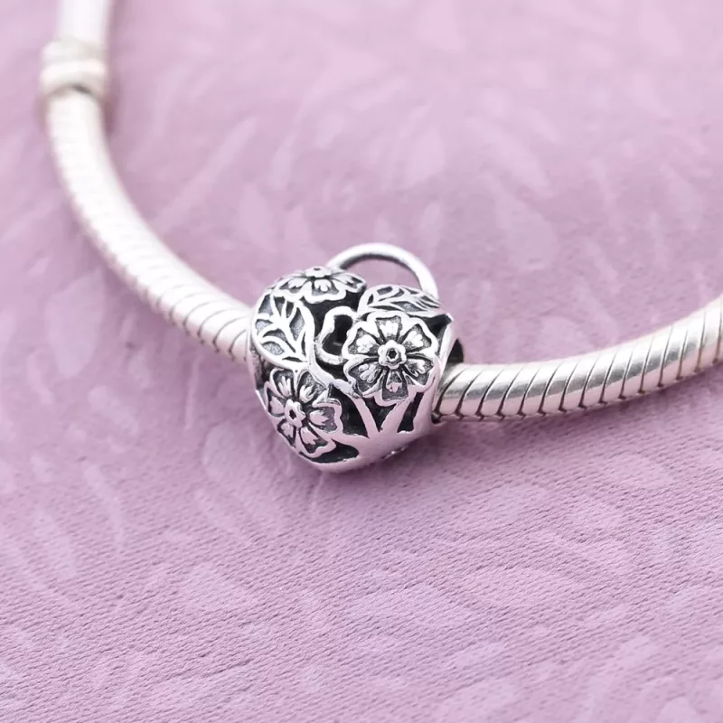 (imagen para) Charm Openwork Candado de Coraz&oacute;n Floral - PANDORA - Ver 2