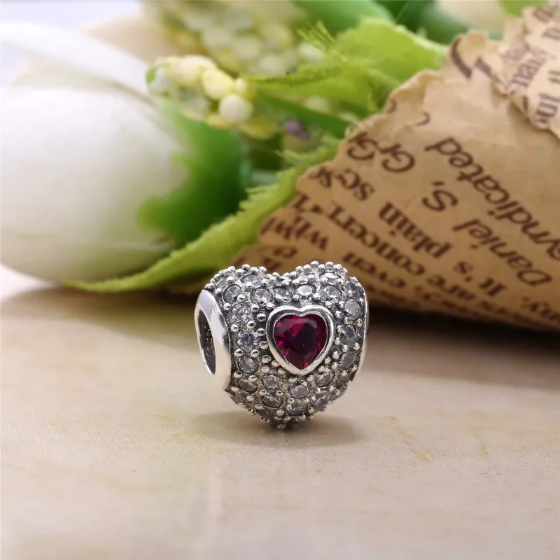 (imagen para) Charm Pav&eacute; Rojo Triple Coraz&oacute;n - PANDORA - Ver 4