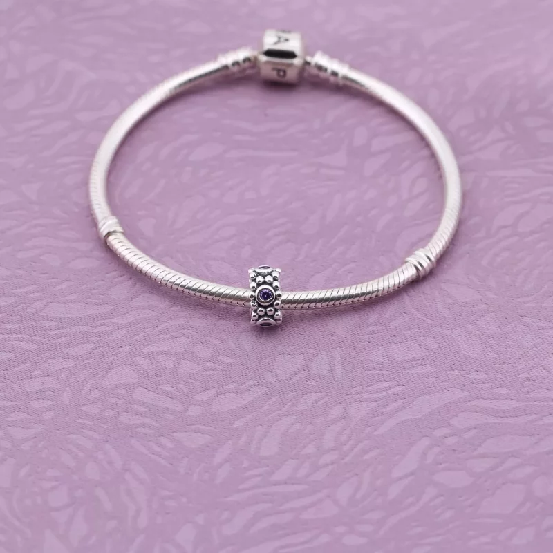 (imagen para) Charm separador en plata y 5 circonitas moradas - PANDORA - Ver 2