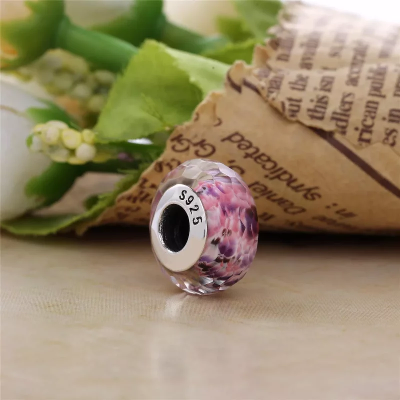 (imagen para) Charm Cristal de Murano Facetado Rosa Shibori - PANDORA - Ver 3