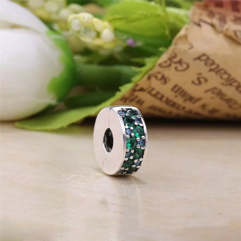 (imagen para) Clip en plata de ley Elegancia Brillante Mosaico Verde Azulado - PANDORA - Ver 2