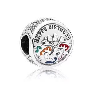 (imagen para) Charm en plata de ley Mickey Mouse feliz cumplea&ntilde;os PANDORA