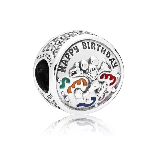 (imagen para) Charm en plata de ley Mickey Mouse feliz cumplea&ntilde;os PANDORA