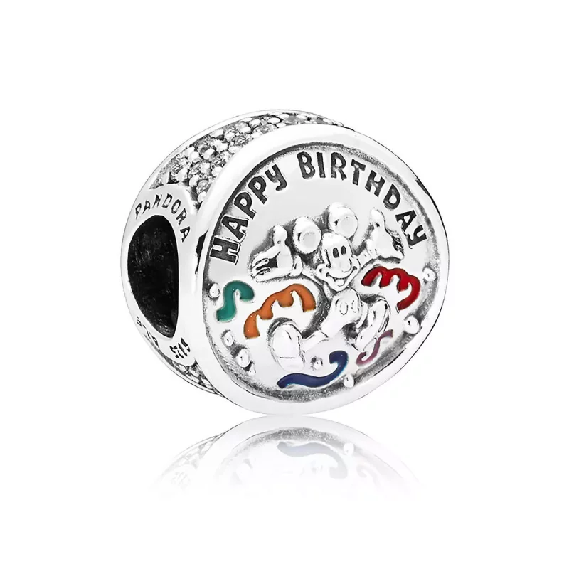 (imagen para) Charm en plata de ley Mickey Mouse feliz cumplea&ntilde;os PANDORA