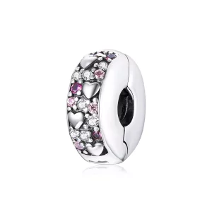 Clip de amor plateado estilo Pandora - SCC1745 (imagen para) Clip de amor plateado estilo Pandora - SCC1745