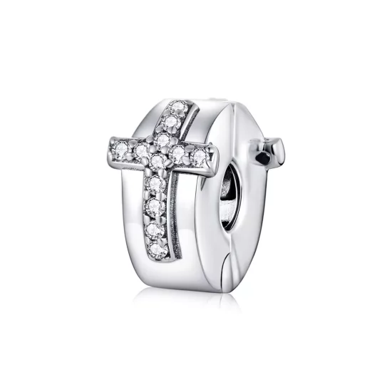 (imagen para) Clip de cruz de plata estilo Pandora - SCC1497