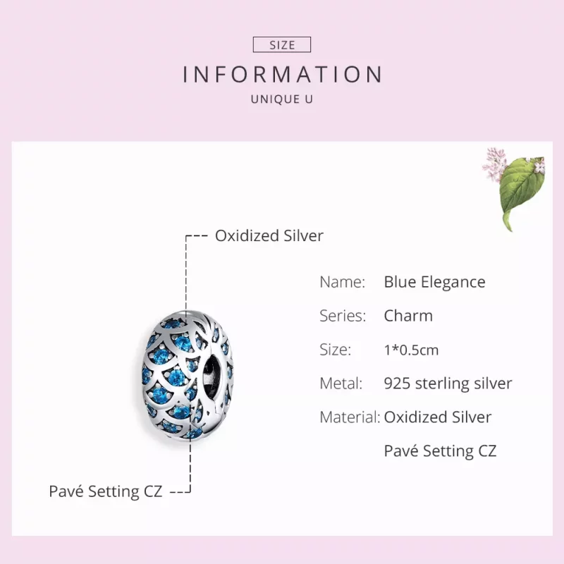 (imagen para) Clip de Elegancia Azul Plateado Estilo Pandora - SCC1513 - Ver 7