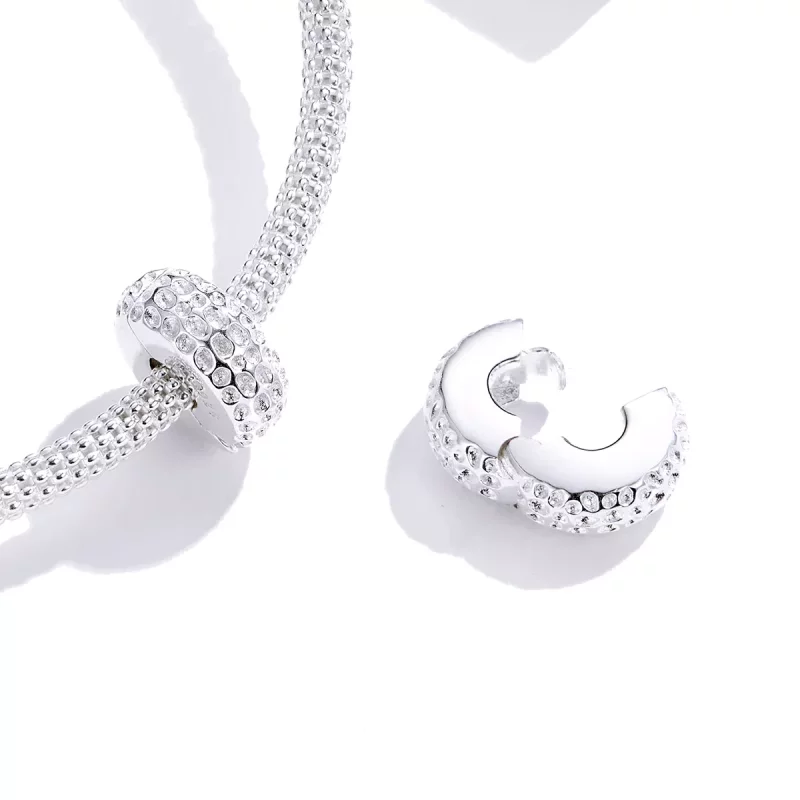(imagen para) Clip de estilo Pandora plateado con textura - SCC1490 - Ver 2