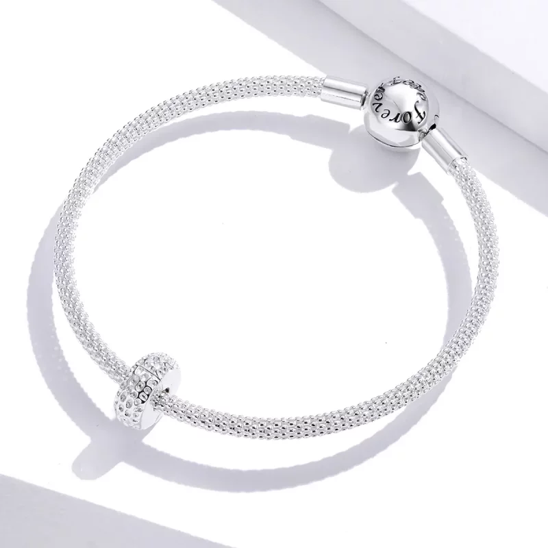 (imagen para) Clip de estilo Pandora plateado con textura - SCC1490 - Ver 4