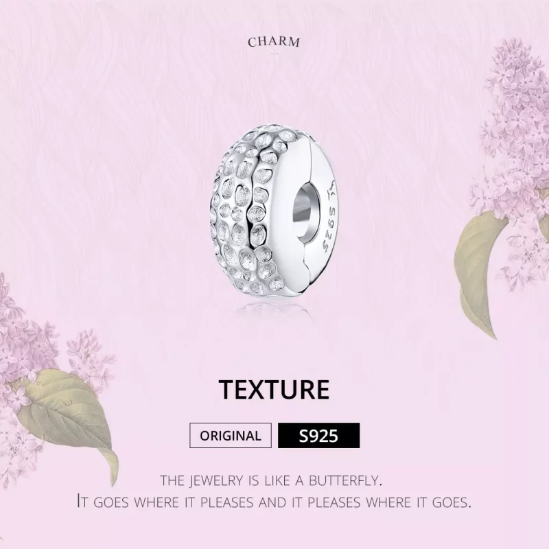 (imagen para) Clip de estilo Pandora plateado con textura - SCC1490 - Ver 6
