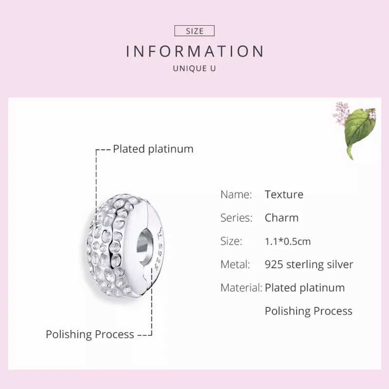 (imagen para) Clip de estilo Pandora plateado con textura - SCC1490 - Ver 7