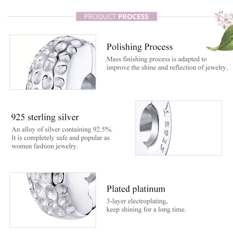 (imagen para) Clip de estilo Pandora plateado con textura - SCC1490 - Ver 8