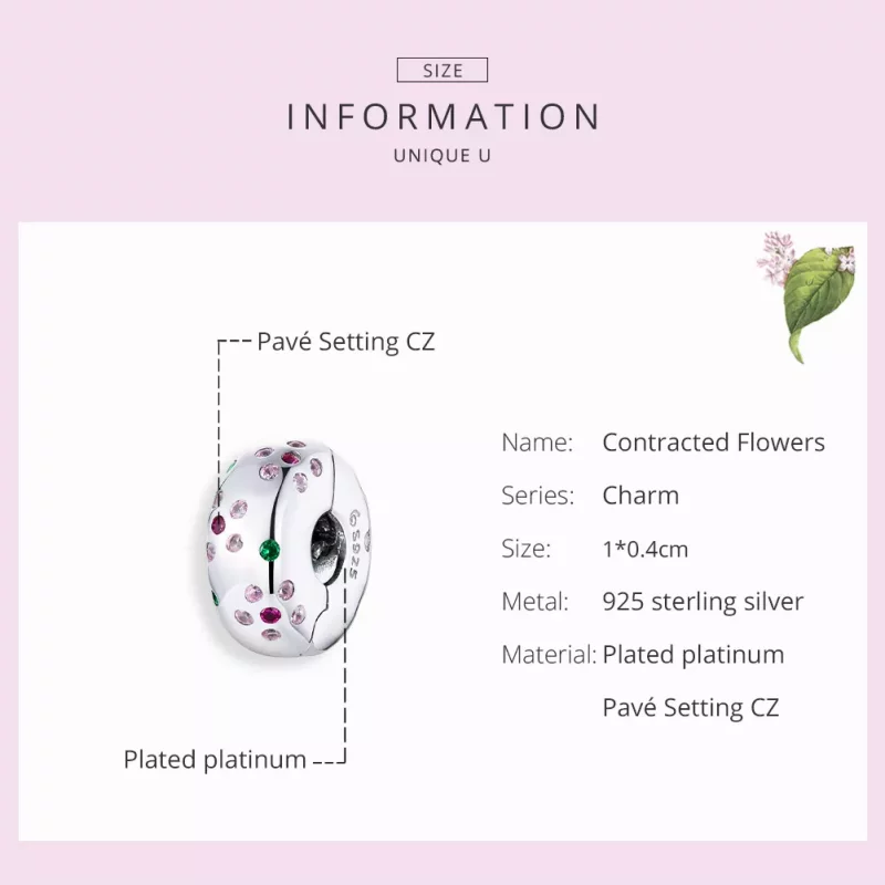 (imagen para) Clip de flores contratadas de estilo Pandora en plata - BSC245 - Ver 7