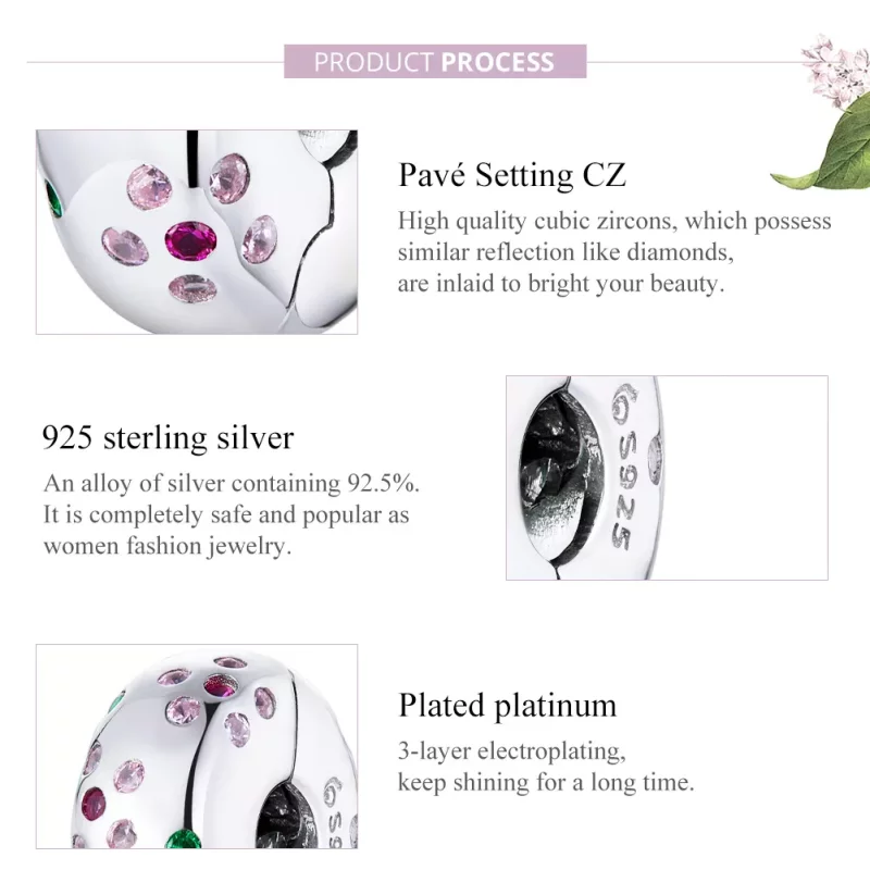 (imagen para) Clip de flores contratadas de estilo Pandora en plata - BSC245 - Ver 8