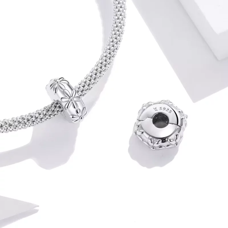 (imagen para) Clip de margarita plateado estilo Pandora - SCC1795 - Ver 4