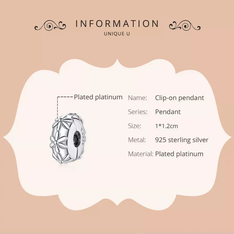 (imagen para) Clip de margarita plateado estilo Pandora - SCC1795 - Ver 6