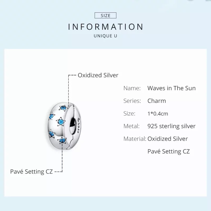 (imagen para) Clip de plata estilo Pandora con ondas en el sol - BSC253 - Ver 6