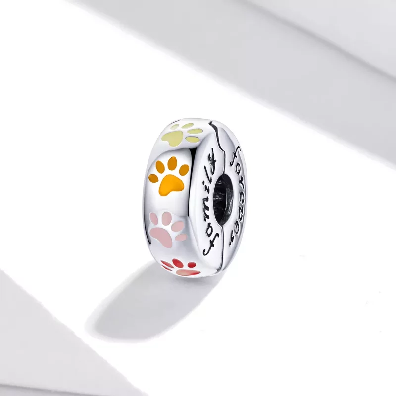 (imagen para) Clip estilo Pandora plateado con huellas coloridas - SCC1850 - Ver 2