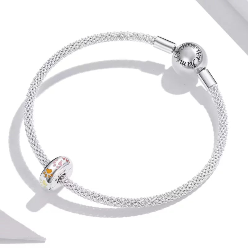 (imagen para) Clip estilo Pandora plateado con huellas coloridas - SCC1850 - Ver 3