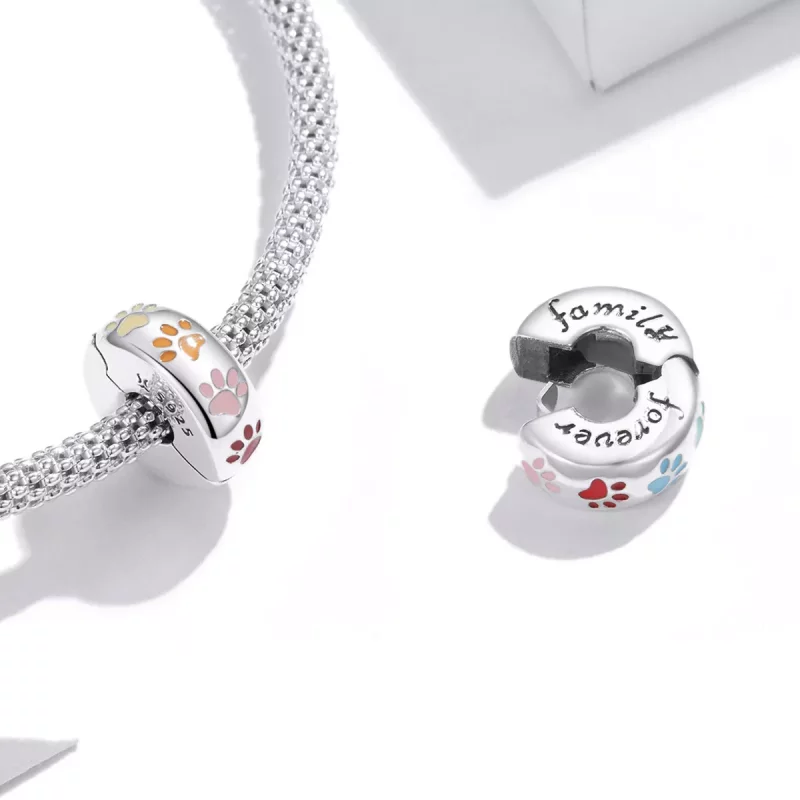 (imagen para) Clip estilo Pandora plateado con huellas coloridas - SCC1850 - Ver 4