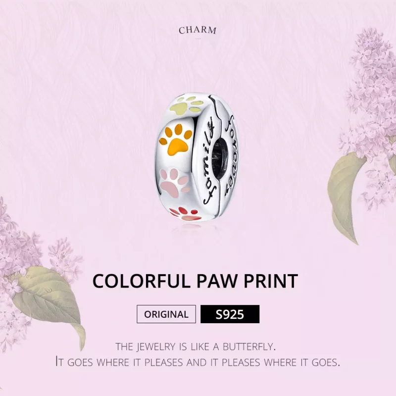 (imagen para) Clip estilo Pandora plateado con huellas coloridas - SCC1850 - Ver 7