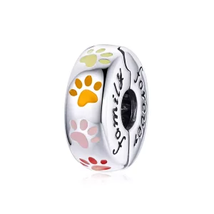 (imagen para) Clip estilo Pandora plateado con huellas coloridas - SCC1850