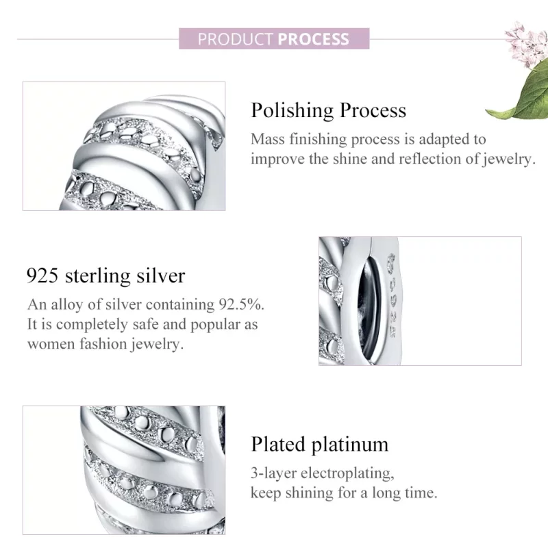 (imagen para) Clip Pandora de estilo plata con textura simple - BSC278 - Ver 8