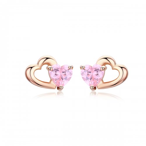 Cautivadores Pendientes de Tuerca Estilo Pandora en Oro Rosa Palpitante - SCE090-C