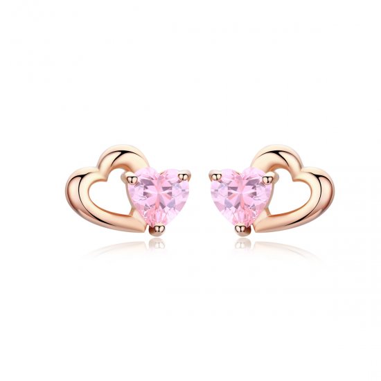 Cautivadores Pendientes de Tuerca Estilo Pandora en Oro Rosa Palpitante - SCE090-C - Haga click en la imagen para cerrar