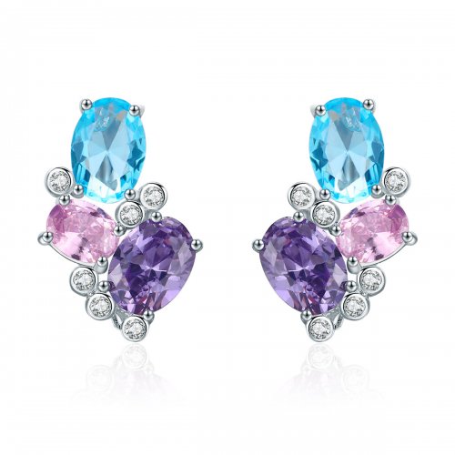aretes de estilo Pandora en color plateado con zirconias coloridas - SCE579