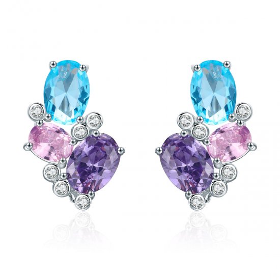 aretes de estilo Pandora en color plateado con zirconias coloridas - SCE579 - Haga click en la imagen para cerrar