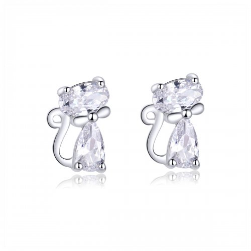 Estilo Pandora Pendientes de Tachuela de Gato con Cuatro Piedras en las Esquinas - BSE206