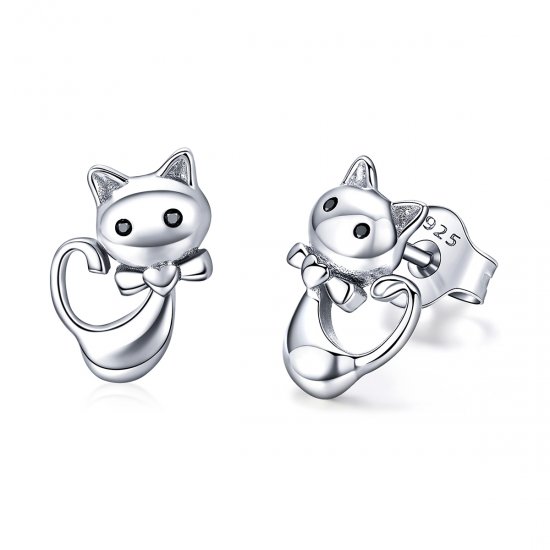 Pendientes de botón de gato adhesivos plateados estilo Pandora - SCE450 - Haga click en la imagen para cerrar