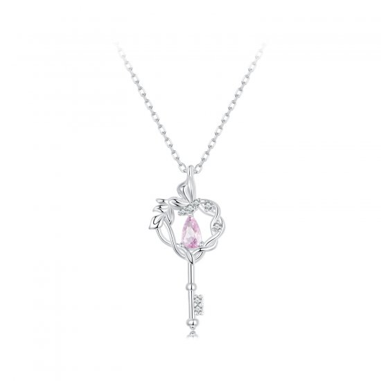 Collar con forma de mariposa y llave en forma de corazón estilo PANDORA - SCN518 - Haga click en la imagen para cerrar