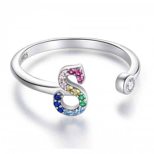 Anillo abierto estilo Pandora con letra S en colores vibrantes - SCR723-S