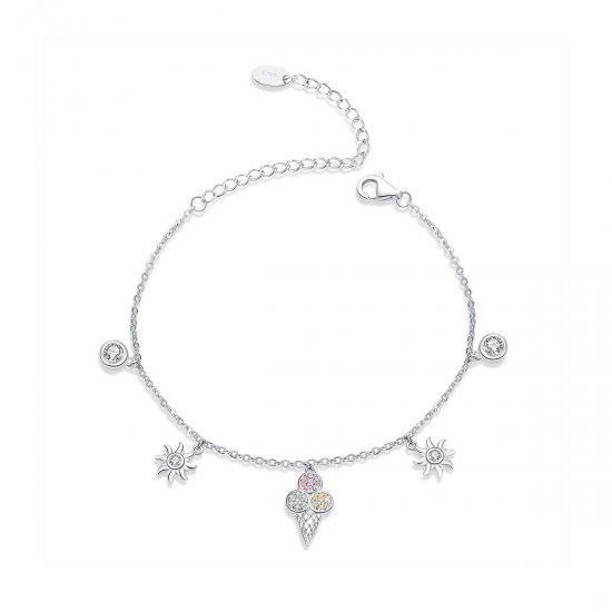 Pulsera deslizante de cadena plateada estilo Pandora con adorable helado - SCB139 - Haga click en la imagen para cerrar