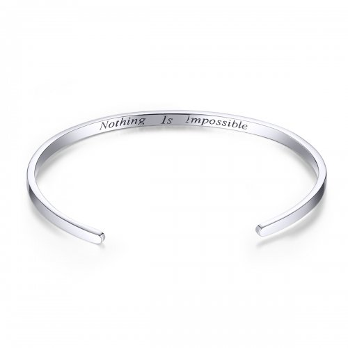 Pulsera abierta estilo Pandora de plata con mensaje "Nada es imposible" - SCB160