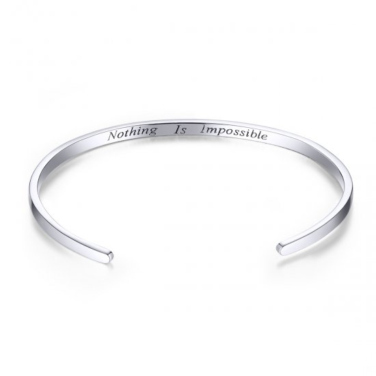 Pulsera abierta estilo Pandora de plata con mensaje "Nada es imposible" - SCB160 - Haga click en la imagen para cerrar