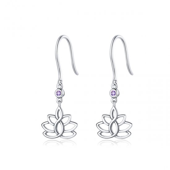 Pendientes colgantes elegantes de flores de loto plateadas estilo Pandora - BSE451 - Haga click en la imagen para cerrar
