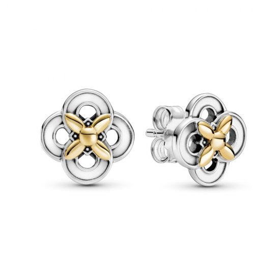 Pendientes de Botón de Dos Tonos PANDORA con Flor - 299349C00 - Haga click en la imagen para cerrar