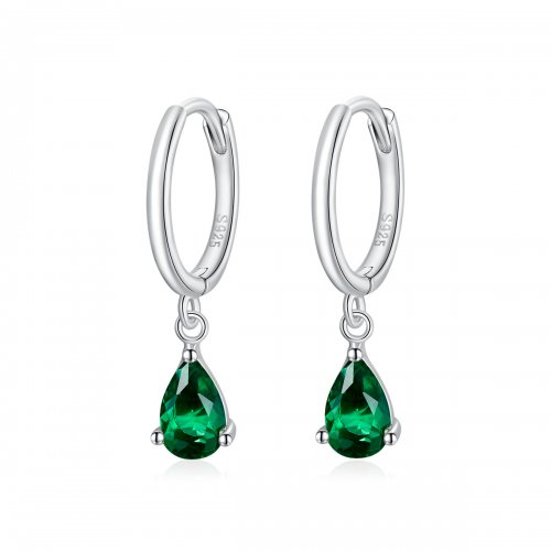 Pendientes colgantes tipo Pandora de plata con gota verde - SCE1018-GN