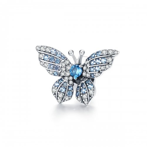 Charm de Mariposa con Brillo Plateado al Estilo Pandora - BSC061