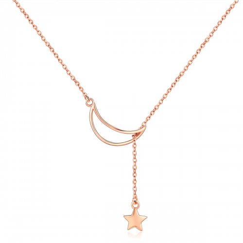 Collar de cadena estilo Pandora en tono oro rosa con luna estrellada - SCN108-C