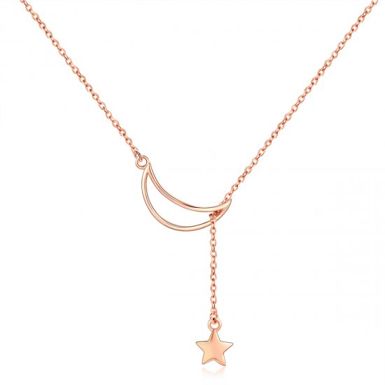 Collar de cadena estilo Pandora en tono oro rosa con luna estrellada - SCN108-C - Haga click en la imagen para cerrar