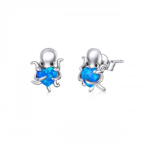 Estilo Pandora Plata Encantadores Pendientes de Tuerca Pulpo - SCE881