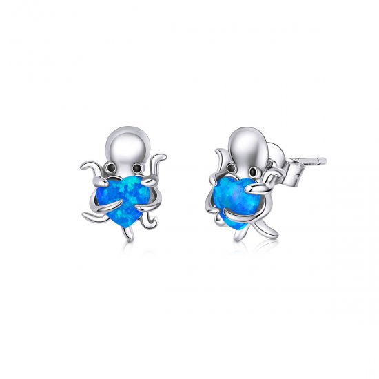 Estilo Pandora Plata Encantadores Pendientes de Tuerca Pulpo - SCE881 - Haga click en la imagen para cerrar