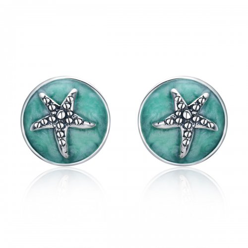 Pendientes de botón con estrella de mar de fantasía de plata al estilo Pandora - SCE205